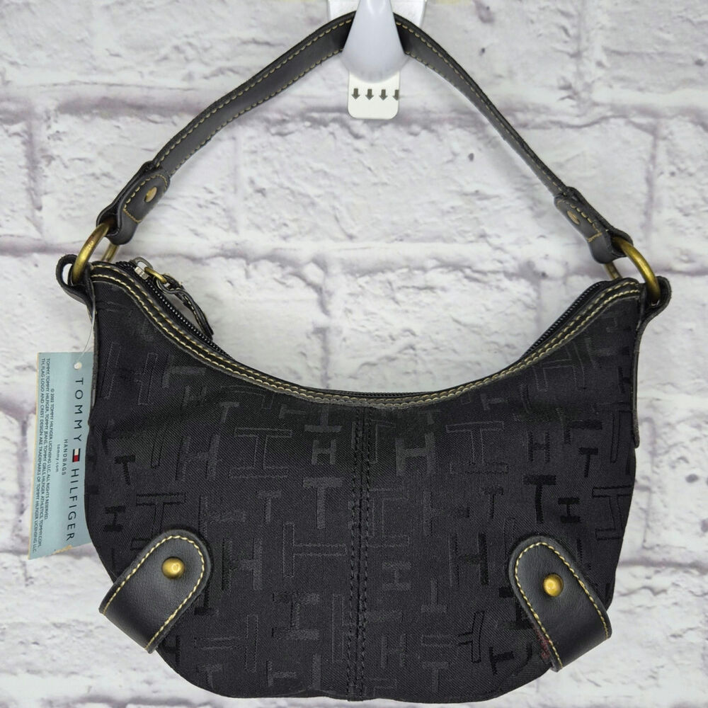 NWT Vintage Tommy Hilfiger Monterey Banana Hobo Bag Black Monogram Y2K Purse